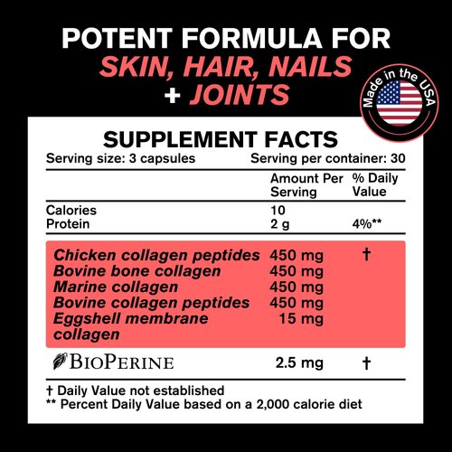 Collagen Pills 1800 mg - Multi Collagen Supplements (Types I, II, III, V & X) Grass Fed Non GMO Collagen Peptides Pills for Hair, Skin and Joints - Hydrolyzed Collagen Protein Powder for Women and Men