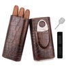 AMANCY 3-Finger Classy Black Brown Crocodile Pattern Leather Cigar Case With Small Humidifier and Cutter