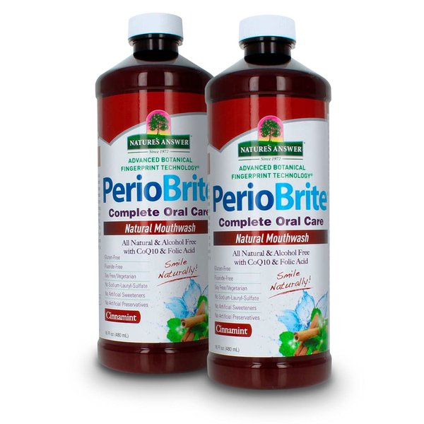 Nature's Answer Periobrite Alcohol-Free Mouthwash, Cinamint, 16 Ounce ( 2 Pack ) | Fluoride Free | Breath Freshener | Stain Remover | Natural Teeth Whitener