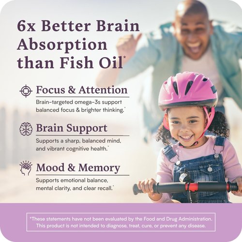 Omega w/LYSOVETA LPC | EPA & DHA Supplements for Brain Health | Focus, Attention, Memory, & Mood | 6X Higher Absorption Than Fish Oil | Omega-3 Fatty Acid Supplements | Highest Potency LPC-DHA