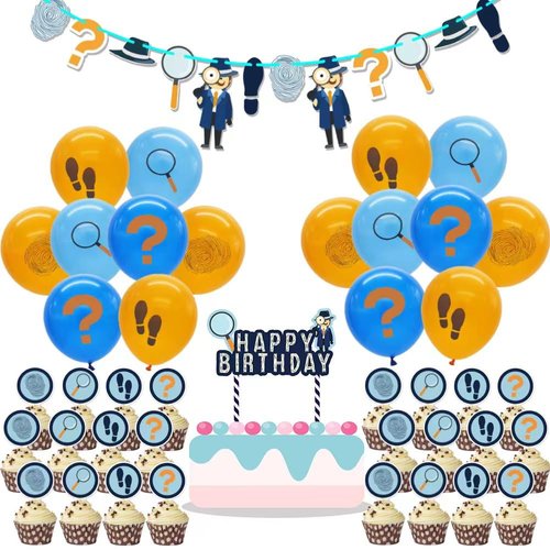 42 Pieces Detective Spy Secret Agent Theme Supplies, Kids Birthday Decoration Tableware Pack, Including Banner, Cupcake Topper, Cake Topper, 12 inch Round Latex Balloons