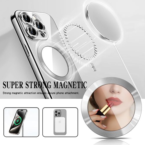 Circular Mirror Sticker with Magnetic Ring Compatible with MagSafe，Acrylic Round Mirror Decal for Phone Case Charm,Magnetic Conversion Kit for iPhone 15 Pro Max/14/13/12/S24 Ultra/S23 (Silver)