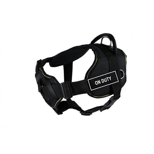 Dean & Tyler Black with Yellow Trim Fun Dog Harness with Padded Chest Piece, On Duty, Small, Fits Girth Size 22-Inch to 27-Inch