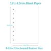Junior Size Blank Refill Paper, A5 8-Disc Discbound Blank Filler Paper, 100Sheets / 200Pages Blank Paper, 100gsm White Paper, 5.8 x 8.3 in