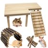 Wooden Hamster Platform with Legs, Small Syrian Hamsters Climbing Platforms with Ramp Kit Wood Ladder Bridge Rat Playing Toy Standing Table Gerbil Cage Accessories