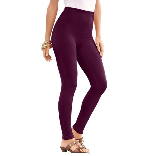 Roaman's Women's Plus Size Ankle-Length Essential Stretch Legging Activewear Workout Yoga Pants - M, Dark Berry Purple
