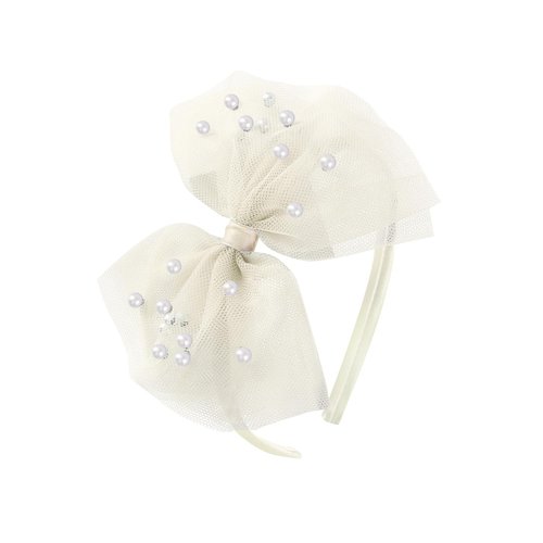 AMYDECOR Pearl Headbands Hair Accessories for Toddler Girls - Elegant Lace Veil Headbands for Birthday, Wedding, Halloween, Thanksgiving, and Christmas Occasions-Ivory