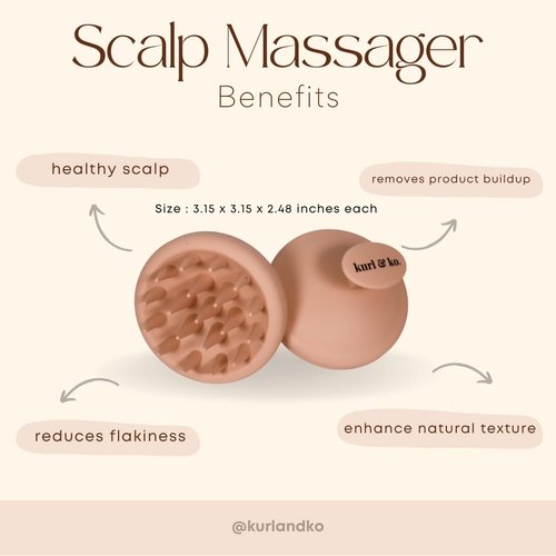 KURL & KO. Silicone Scalp Massager Shampoo Brush for Shower, Scalp Scrubber with Soft Bristles for Hair Growth & Dandruff Treatment, Wet Dry Hair Massager for All Hair Types of Women