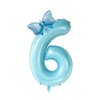 40inch Light Blue Butterfly Number 6 balloons, Giant Big Foil Mylar Helium Numbers Balloons 6, Butterfly Themed Birthday Party Supplies, 6th Birthday Party Decorations (6)