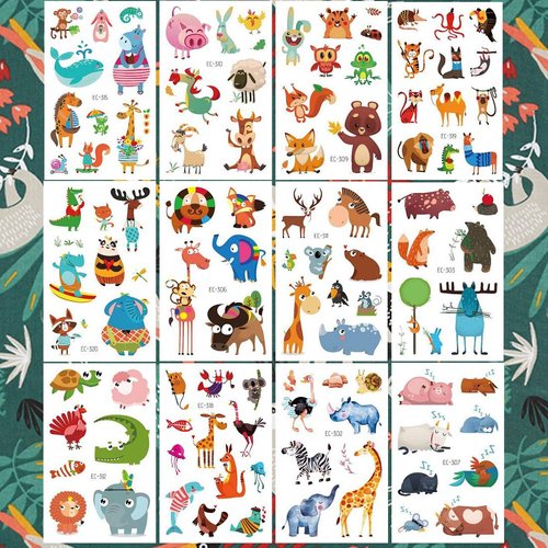 Ooopsiun Zoo Animals Temporary Tattoos for Kids- 100 Tattoos, Animals Birthday Party Decorations Supplies Favors for Kids Boys Girls