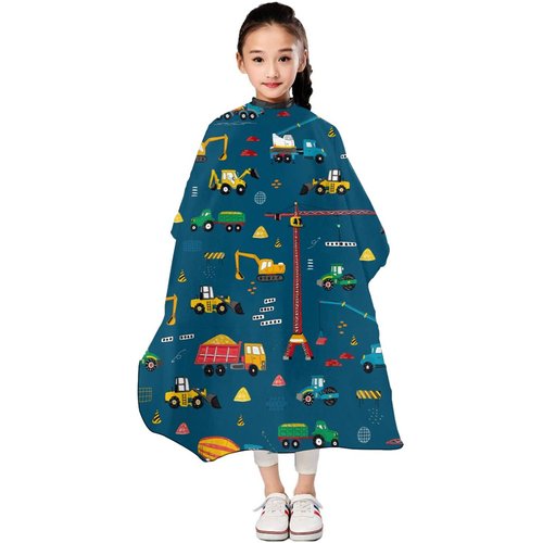 ONE TO PROMISE Machines Barber Cape,Construction Machines Building Hair Cutting Cape for Kids Boys Girls,Professional Haircut Salon Cape with Adjustable Snap Closure for Haircuts,Makeup,Hair Dye