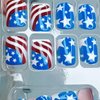Independence Day Press on Nails Short Star False Nails 4th of July Glue on Nails American Flag Glossy Five-pointed Star Design Fake Nails Natural Fit Stick on Nails Acrylic Artificial Nails for Women
