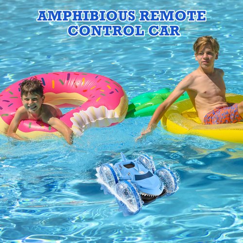FUUY Amphibious Waterproof Remote Control Boat RC Car Monster Truck with Lights 4WD Gesture Hand Controlled Water Beach Pool Toys Kids Gifts for Boys Pool Toys Blue
