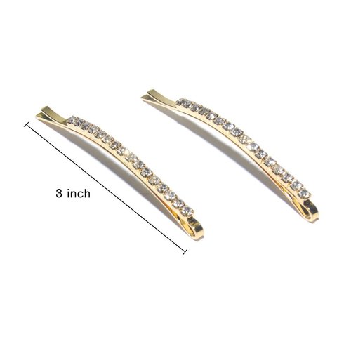 Luxxii - 1 Row Clear Rhinestone Crystal Hair Barrette Clip Hair Pin (Pack 2) (Gold Tone, 2 Count)