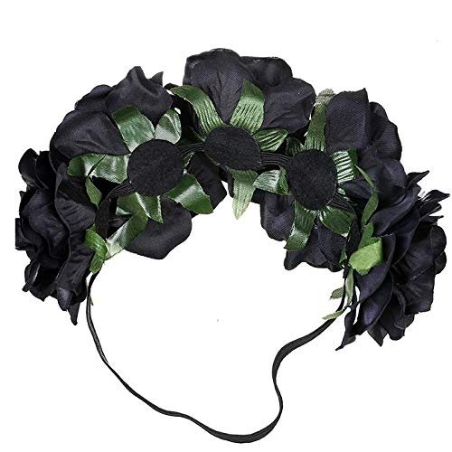 DNHCLL Rose Floral Crown Headpiece for Women and Girls - Fake Flower Hair Wreath with Headband (Black)