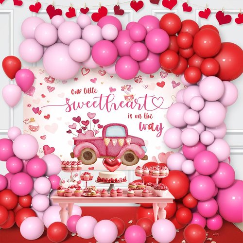 AIBIIN 79pcs Valentine's Day Baby Shower Decorations valentines Baby Shower Party Kit with Little Sweetheart is on The Way Banner Valentines Day Balloon Arch Kit for Valentines Baby Shower Party Decor