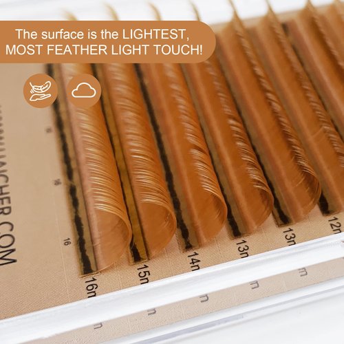 HAICHER Brown Lash Extensions 03 05 07 C D Curl 8-16mm Mixed, Colored Lash Trays for Eyelash Extension (Light Brown, 0.05 D 8-16mm)