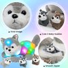 Hopearl LED Plush Husky Lighting Up Stuffed Mommy Dog with 3 Baby Puppies in her Tummy Stuffed Animal Playset Night Lights Glow in The Dark Gifts for Mom Toddler Boys Girls, Gray, 17''