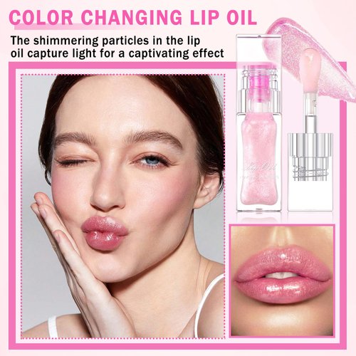 XINGXYUEL Magic Color Changing Lip Oil Tinted Lip Gloss Hydrating Conversion Lip Glow Oil Color Changing Lip Balm Shimmer Glossy Non-Sticky Plumping Lip Oil Stain