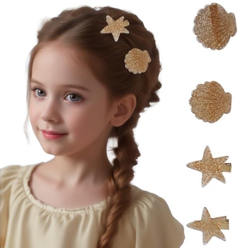 Shell Starfish Starfish Hair Clip Set Hair Barrettes Hairstyle Tool Accessories Beach Wedding Supplies (Style1-4Pcs)