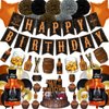 BORAMDO Whiskey Birthday Party Decorations for Men, Aged to Perfection Party Supplies including Whiskey Birthday Banner, Cake Toppers, Whiskey Foil Balloons, Tissue Paper Flowers (brown)