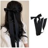 Yheakne Vintage Black Bow Hair Clip Barrette Long Tail Black Bow Hear Clip Barrette Black Bowknot Barrette Black Silky Bow Ribbon Barrette Silky Hair Clip Headwear Jewelry for Women (Black)