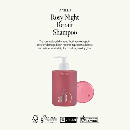 ANILLO Rosy Night Repair Shampoo – Anti-Dandruff & Damage Repair with Damask Rose Water & Ceramide – Color Safe, Silicone & Sulfate Free (15.22 fl. Oz)