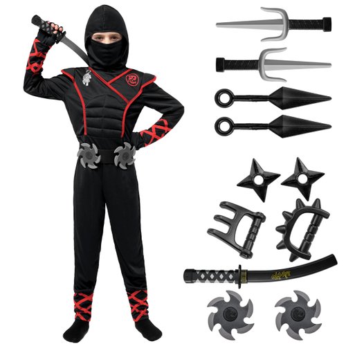 Spooktacular Creations Halloween Ninja Costume, Black Ninja Costume Kids, Ninja Accessories Costume Set, ninja dressing up, Halloween Costumes for Boys DressUp and RolePaly Party (Medium (8-10 yrs))
