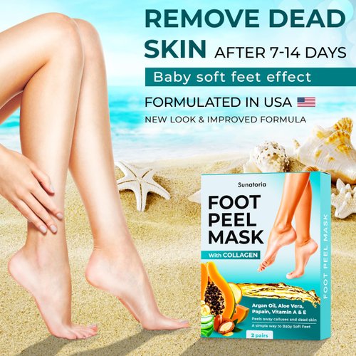 Foot Peeling Mask for Dead Skin Remover & Deep Moisturize | 2 Pairs | Dermatologically Tested - Foot Peel Mask for Dry Cracked Feet - Foot Mask make Soft Baby Feet for Men & Women | Aloe Vera