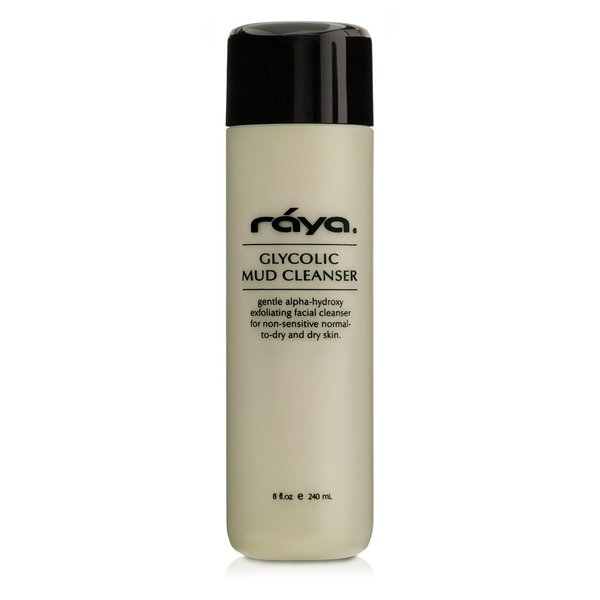 Raya Glycolic Mud Facial Cleanser with AHA 8 oz (G-103) | Exfoliating pH Balanced Facial Cleansing Fluid for Non Sensitive, Dry and Combination Skin | Made with Alpha Hydroxy Acid and Volcanic Mud