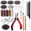 Fedmut Hair Extension Tools Kit, 5 Colors 1000Pcs Micro Silicone Rings Beads with Hair Extension Remove Pliers, Pulling Hook, Threads, Needle for Hair Extensions Hair Styling