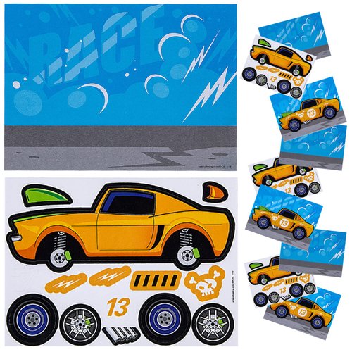 Make Your Own Sticker Scene Mini - 12 Kit Race Car Stickers DIY Stickers for Kids Activities DIY Party Favors Race Car Themed Birthday Party Favors - Stationary Arts & Crafts Kids Craft Activities