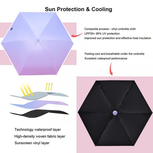 TIME LOVER Compact Travel Sun & Rain Umbrella Windproof Portable Mini Folding Umbrella for Girls Women (gradient purple)