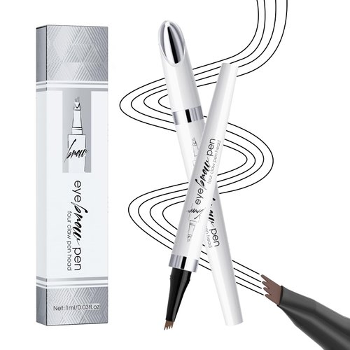3D Waterproof Microblading Eyebrow Pencil, 2 Pack Microblading Eyebrow Pen Contouring Pen, 4-Tip Precise Brow Pen, Natural Long-Lasting Magic Eyebrow Pencil (B-Dark Brown)