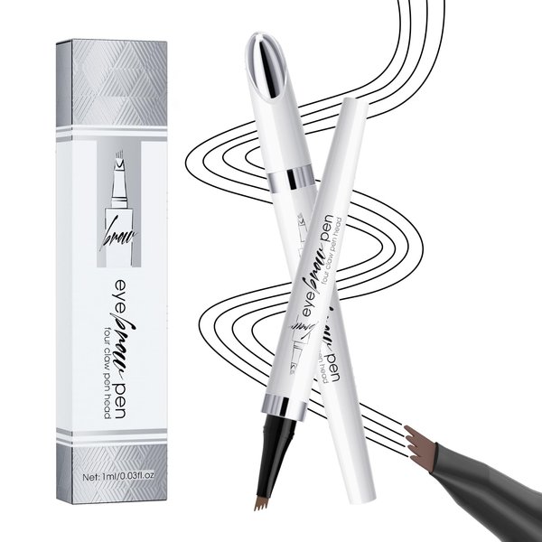 3D Waterproof Microblading Eyebrow Pencil, 2 Pack Microblading Eyebrow Pen Contouring Pen, 4-Tip Precise Brow Pen, Natural Long-Lasting Magic Eyebrow Pencil (B-Dark Brown)