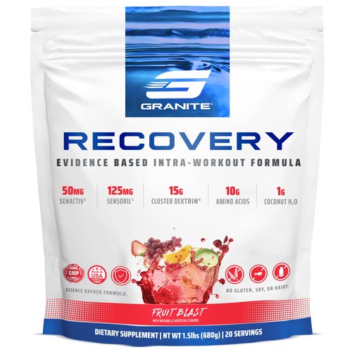 Granite Recovery for Intra & Post Workout |10g Aminos, Electrolytes, Cluster Dextrin for Muscle Recovery & Growth | Amino Acids Supplement with Sensoril | 20 Servings | Fruit Blast