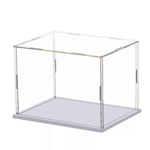 IDAFSA Clear Acrylic Display Case, Assemble Cube Display Box Stand with PVC Material White Base, Dustproof Protection Showcase for Collectibles Memorabilia Figurines (10*6*6inch;25*15*H15cm)