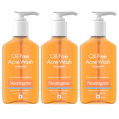 Neutrogena Oil-Free Acne Fighting Facial Cleanser with Salicylic Acid Acne Treatment Medicine, Daily Oil-Free Acne Face Wash for Acne-Prone Skin, 9.1 fl. Oz, 3 Pack