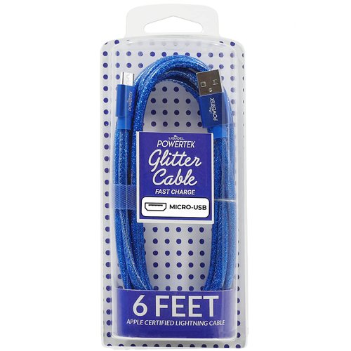 LIQUIPEL Powertek Micro USB Charger Cable for Cell Phones & Electronic Devices, 6FT (Navy Blue)
