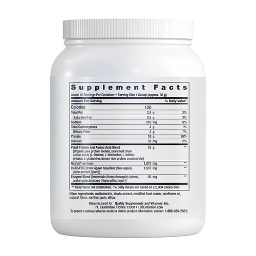 Life Extension Wellness Code Organic Plant Protein Complete & Amino Acid Complex - Vanilla Plant Based Pea Vegan Protein Powder Fitness Supplements- Gluten-Free, Non-GMO - 450 grams (30 Servings)