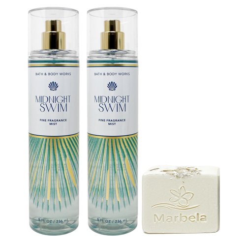Bath & Body Works Midnight Swim - 2 Pack Of Fine Fragrance Mist With a Natural Oats Bar Soap.