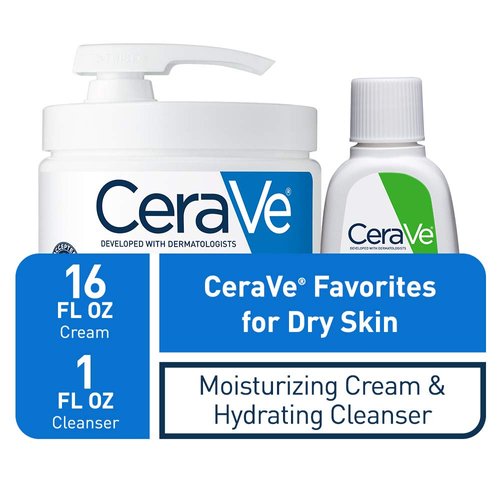 CeraVe Moisturizing Cream Combo Pack | Contains 16 Ounce with Pump & 1 Ounce Hydrating Facial Cleanser, Dry Skin Relief, Skin Care Gift Sets & Stocking Stuffers