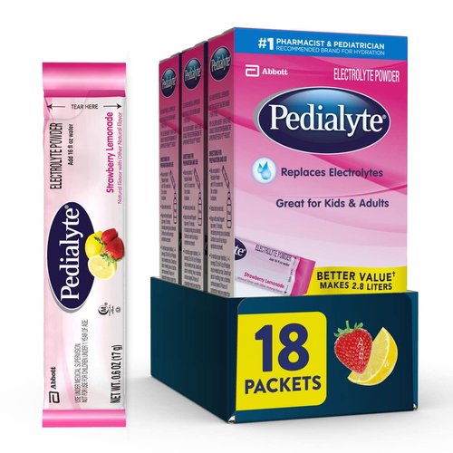 Pedialyte Electrolyte Powder Packets, Strawberry Lemonade, Hydration Drink, 18 Single-Serving Pow...