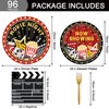 96 Pcs Movie Night Birthday Party Plates Napkins Forks Supplies Paper Tableware Set Disposable Table Movie Night Theme Snack Decoration for 24 Guests