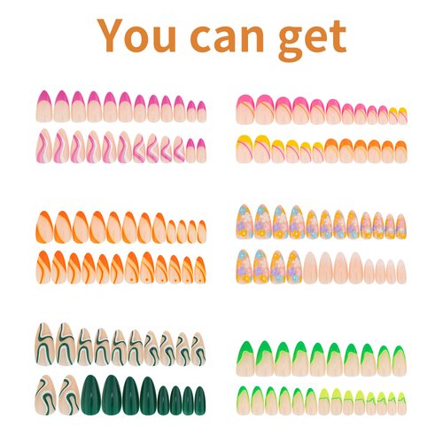 6 Packs (144 Pcs) Medium Press On Nails Almond False Nails with Designs Fake Nails with Glue On Nails Set Stick On Nails for Women and Girls…