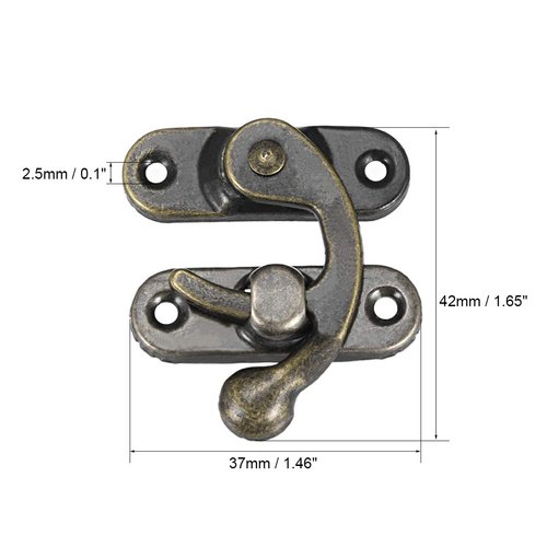 uxcell Antique Vintage Lock Clasp Right Latch Hook Hasp 42mm x 37mm Swing Arm Latch Plated Bronze, 5 pcs w Screws