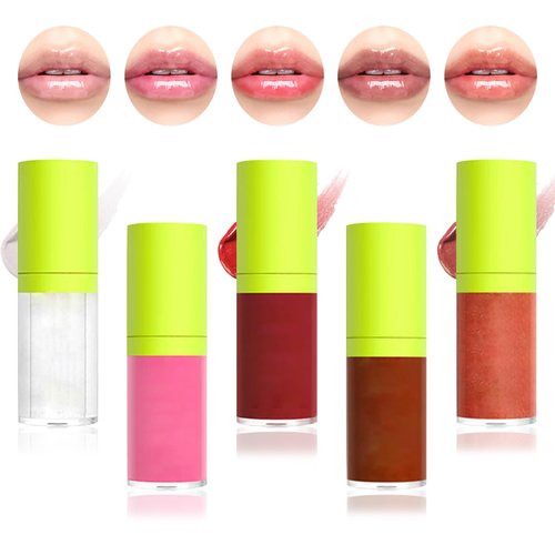 WENJLYJ Hydrating Lip Oil Set,5PCS Smooth Glossy Moisturizing Lip Glow Oil,Tinted Lip Plumping Lip Gloss Oil Gift Set with Brush,Soft Long Lasting Non-Sticky Clear Lip Oil Gloss Set for Women