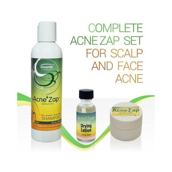 Acne Zap Solution Kit: Anti-Acne Shampoo, Drying Lotion & Face Cream in One Set for Head and Face Teen & Adult Acne Breakout