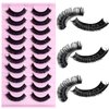 LuckForever 10 Pairs False Eyelashes Russian Strips Eye Lashes Wispy False Lash Fluffy Eyelash Extension Natural Look D Curly Fake Eyelashes Reusable Volume Eye Lash for Women Girls