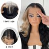 MITIMES 13x6 Skunk Stripe Wig Glueless Lace Front Wigs Pre Plucked Synthetic Body Wave blonde wig Wear and Go lace front wig for black women